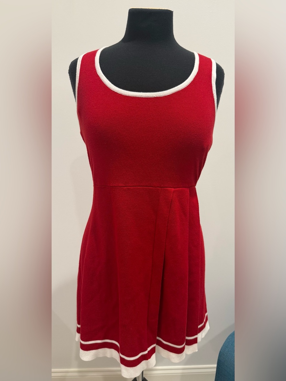 Freshman 1996 Red Sleeveless Knit Mini Dress with White Trim